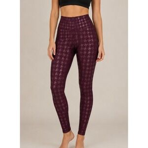 Peloton Womens Burgundy Metallic Houndstooth High Rise Leggings Size S Wine Red‎